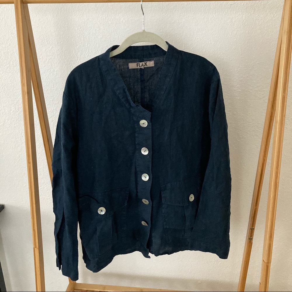 Navy Blue Flax 100% Linen Jacket
